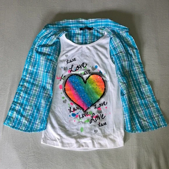 Girls Attached Tank Top Plaid Shirt - Picture 3 of 7